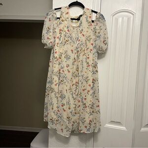 Cream Floral Dress Knee Length, Perceptions New York, Cold Shoulder  Size 10